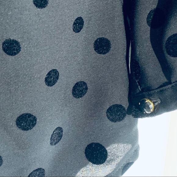 Lands End Blouse Top Black on Black Polka Dot Button Front Long Sleeve Size 4 - Picture 4 of 8